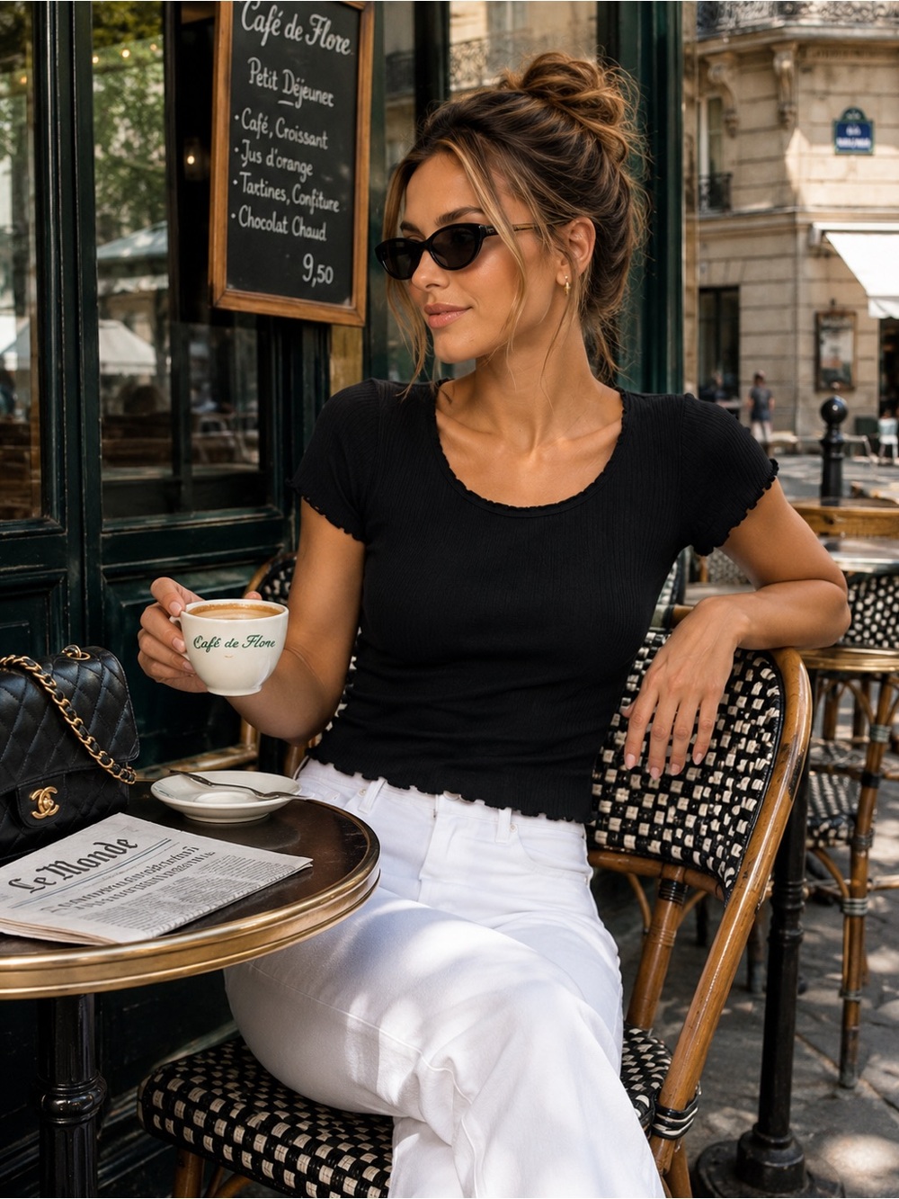 Classic Black Ribbed Tee with Subtle Lettuce Hem sleek chic luxury